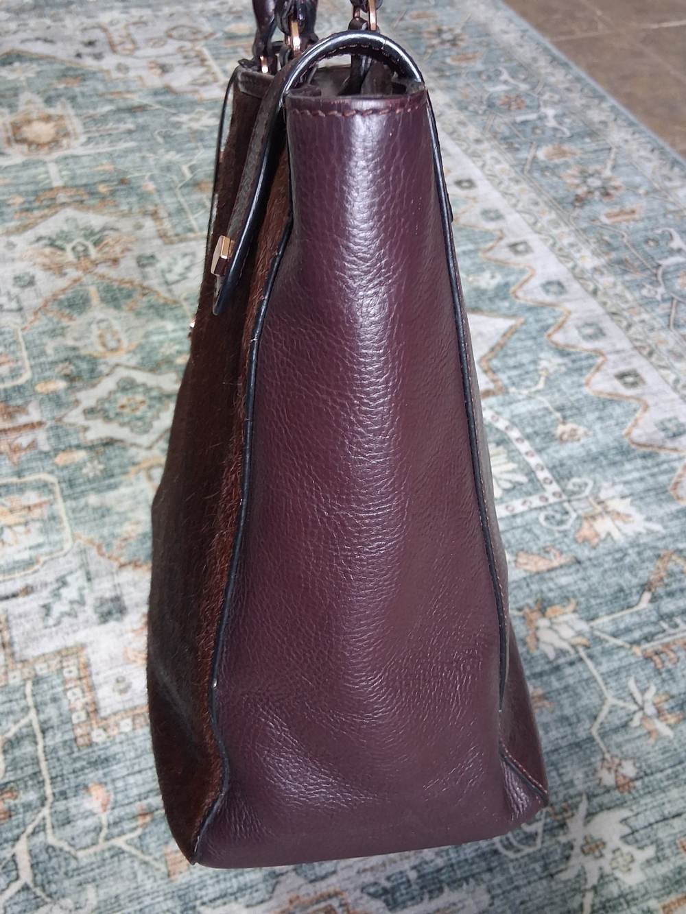 RADLEY London Calf Hair Brown/Burgundy/Wine Red Tote Bag Purse RoseGold Hardware - Picture 7 of 16